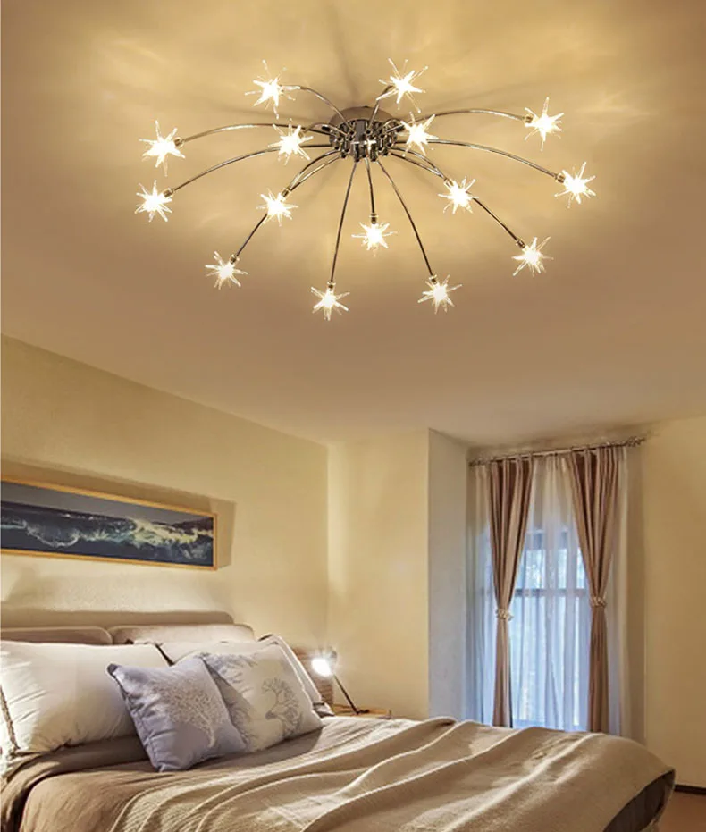 Sala de Estar Norbic Criativo Cromo Ferro Flor g4 Lâmpada Led Lustres Casa Deco Vidro Claro Estrela Chanderlier Iluminação 46 chanderlier lighting