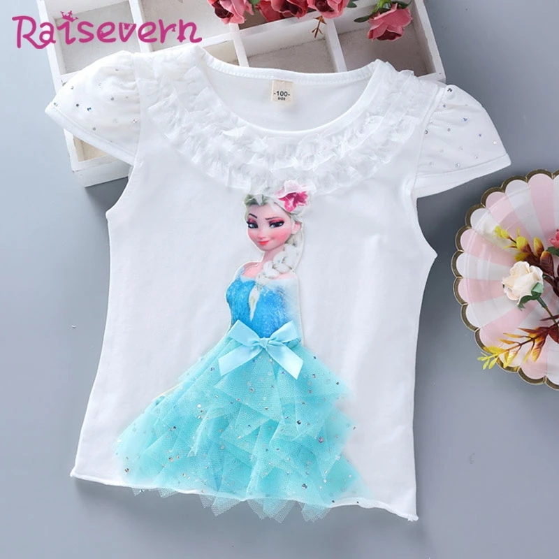 

Cartoon Princess Printing Baby Girls T-shirt Kids Girls Bubble Short Sleeve T Shirts Children All Cotton Tops Kids Party Tees