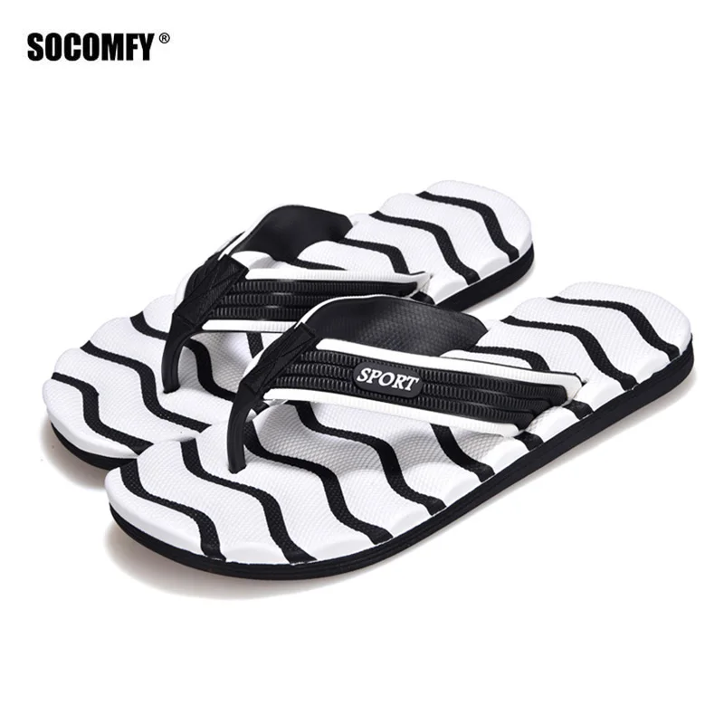 

SOCOMFY Summer Casual men Flip Flops Flat Sandals Shoes For men Striped Flip Flops Beach Sandals Shoes Man Outside Shoes