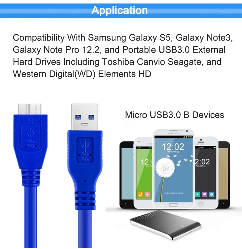 EGRINCY Micro USB 3,0 B кабель 2.1A Быстрая зарядка USB3.0 Тип A к Micro B Кабель для передачи данных для samsung Note 3 S5 Toshiba жесткий диск HDD