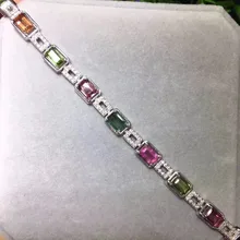 Натуральный разноцветный турмалиновый браслет, натуральный драгоценный камень, браслет, серебро 925 пробы, модный специальный квадратный ювелирный браслет