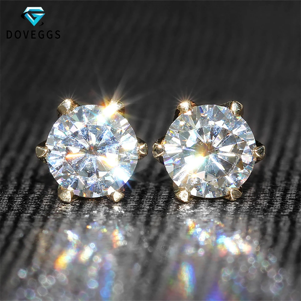 Женские серьги пусеты DovEggs желтое золото 14 к 585 пробы 1 0ctw 5 мм F Color Lab creaded Moissanite с