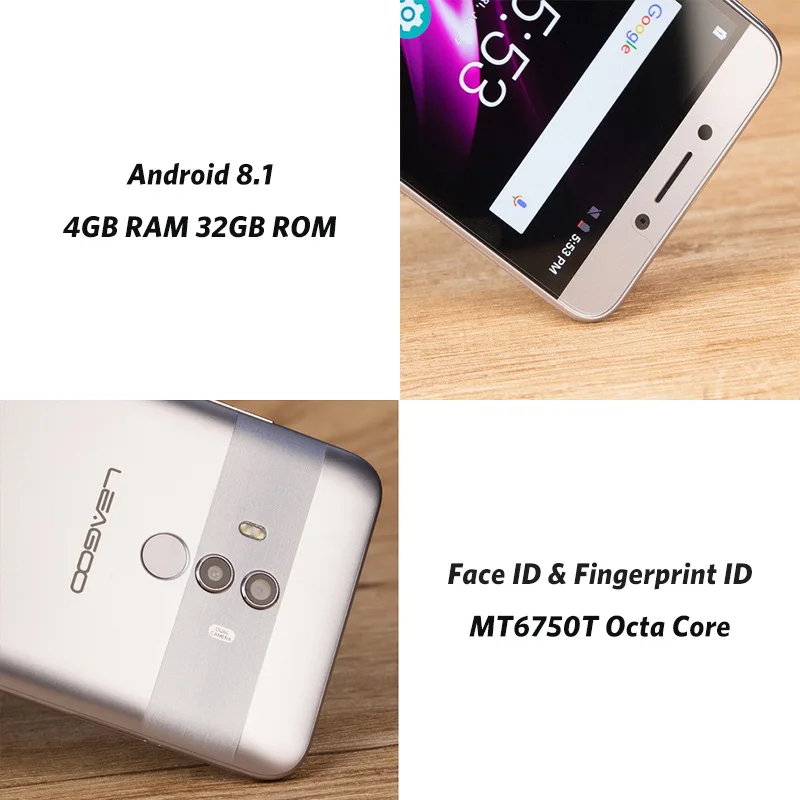 Смартфон с 5 дюймовым дисплеем LEAGOO T8s восьмиядерный процессор MTK6750T Face ID ОЗУ 4 Гб