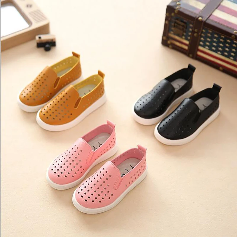 Spring Winter New Design Hollow Soild Color Casual Shoe For Baby Girl Star Flat Bottom Shoe