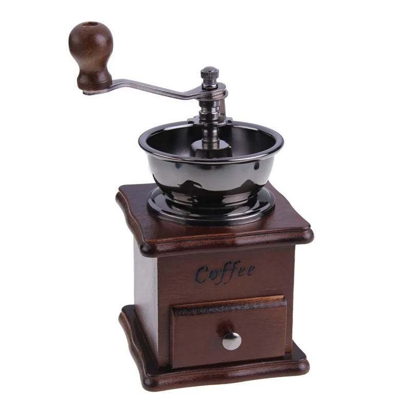  Hot Sale 1PCS Retro design Mini Manual Coffee Mill Wood Stand Bowl Antique Hand Coffee Bean Grinder As a Gift  