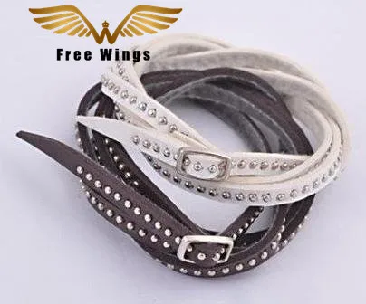 

New Fashion Women Jewelry Punk Gothic Leather Rivets White Brown Bracelets 94x0.7cm ZC