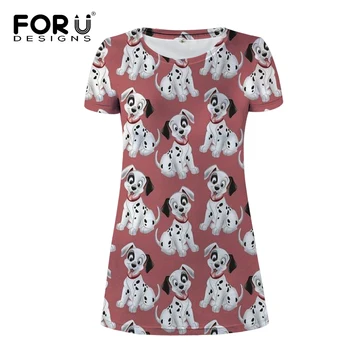 

FORUDESIGNS Women A-line Dress Ladies Cocker Print Beach Bohemian Dresses for Females Kawaii Puppy Party Wearing Above Knee