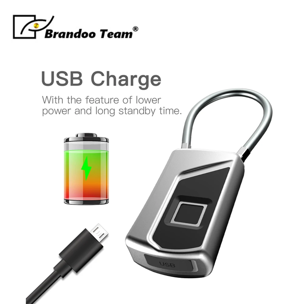 Brandoo USB Перезаряжаемые IP66 Водонепроницаемый смарт-ключа отпечатков пальцев блокировка противоугонные безопасности отпечатков пальцев