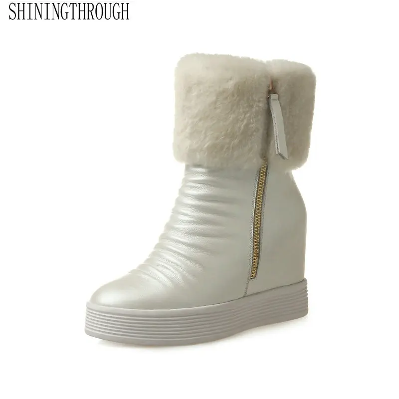 

Genuine Leather Women Ankle Zipper Snow Boots Fashion Sexy Wedges High Heel Women Shoes Spring Autumn Party Ladies