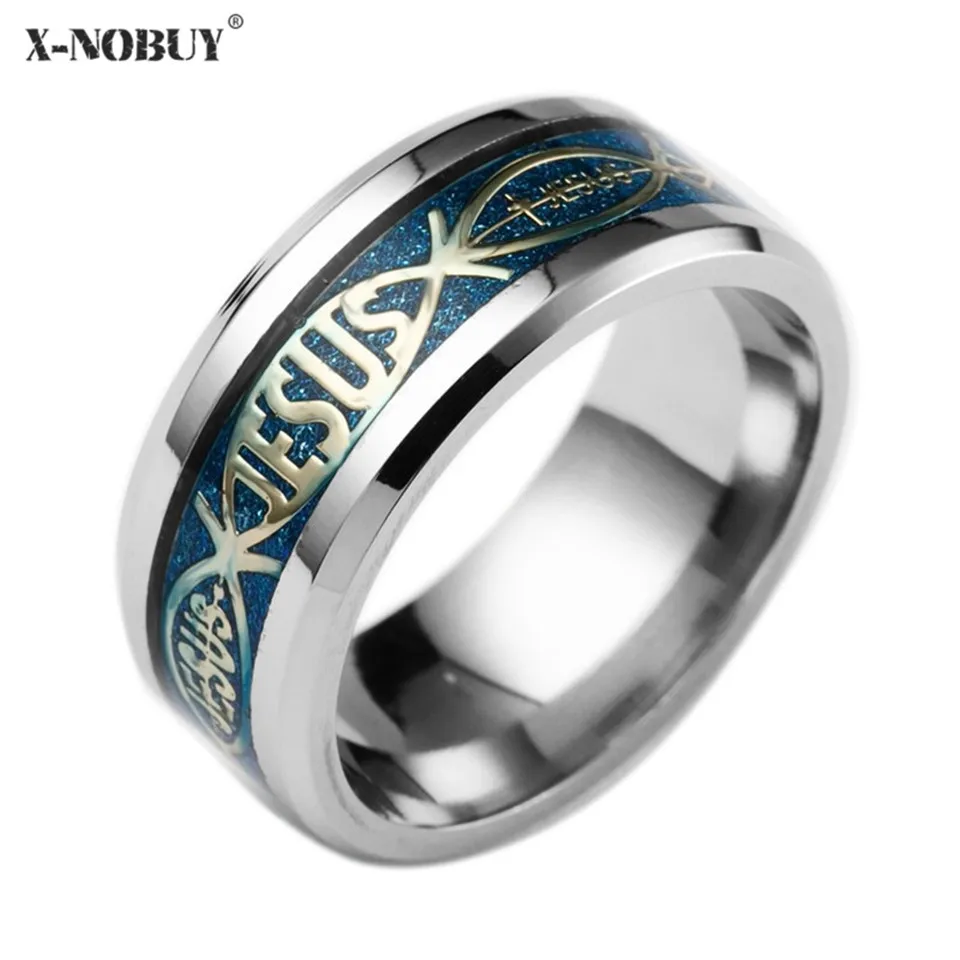 X NO BUY High Quality Religious Christian Rings JESUS Letter Men's