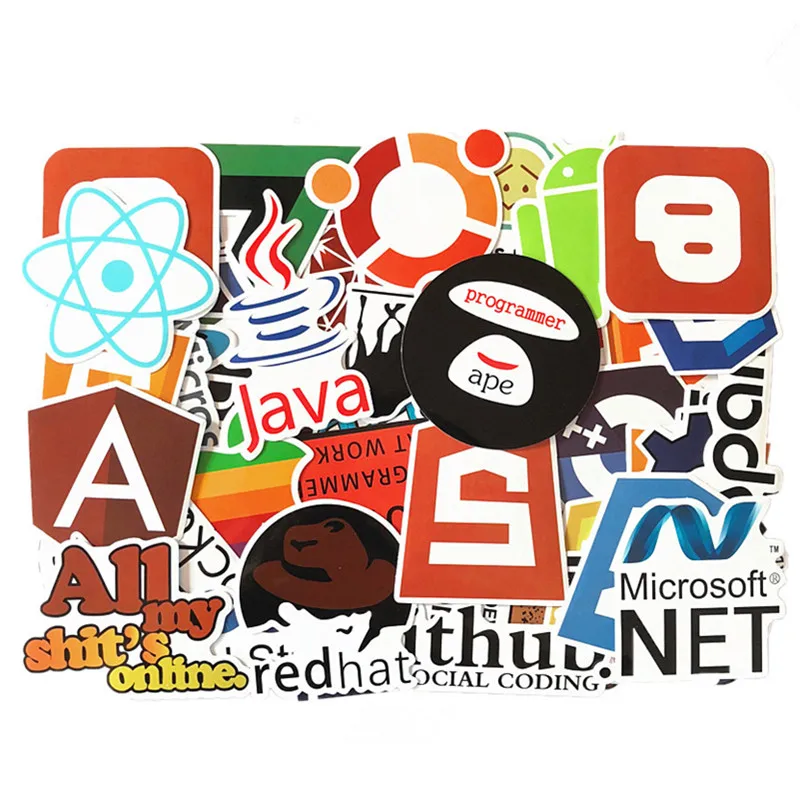 50Pcs DIY Stickers of Internet Java JS Php Docker Bitcoin Html Cloud Programming Language APP Logo Funny Stickers For Laptop Car