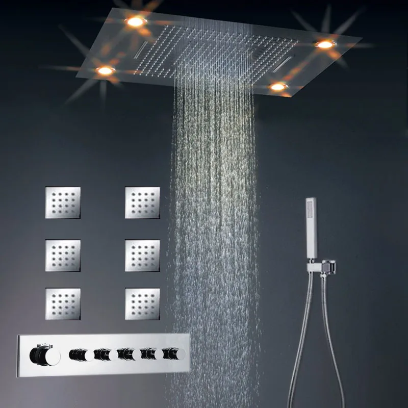 Вилла душевая головка набор Термостатический смеситель для ванной комнаты со светодиодной подсветкой системы многофункциональные