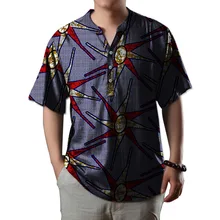 Мужские повседневные рубашки с принтом в африканском стиле, модные мужские топы с коротким рукавом и стоячим воротником, африканская праздничная одежда с принтом Дашики