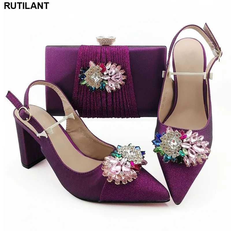 

Women Shoes and Bags To Match Set Sale African Shoes and Bags Matching Set Decorated with Rhinestone Designer Shoes Women Luxury