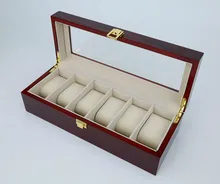 6 Grids Wooden watch High grade paint Window Watches Box Display Boxes Case Showing cajas para
