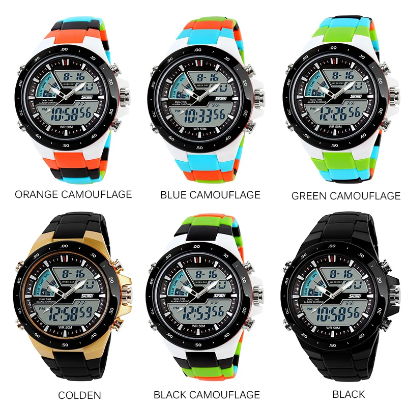 SKMEI أزياء الرجال ساعة رياضية 5Bar للماء مصممة تشغيل في الهواء الطلق ساعة اليد مزدوجة الوقت ساعة ساعة تنبيه Relogio Masculi