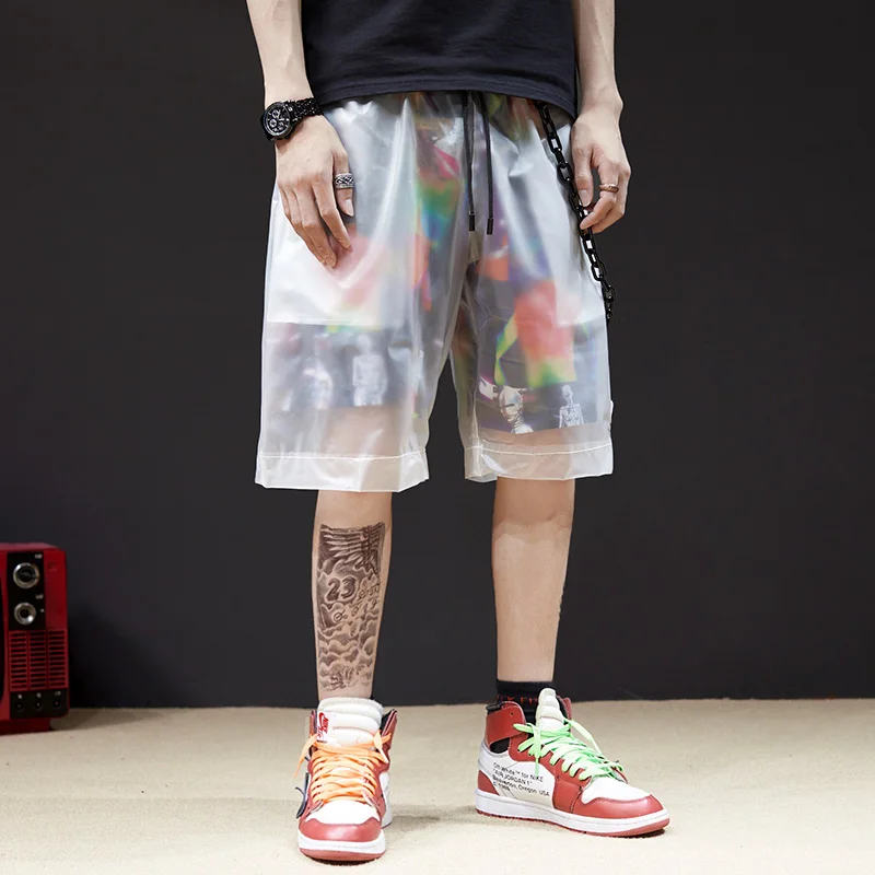 

men PVC transparent hip pop shorts Europe American night club bar punk chain casual shorts male Disco dancing streetwears