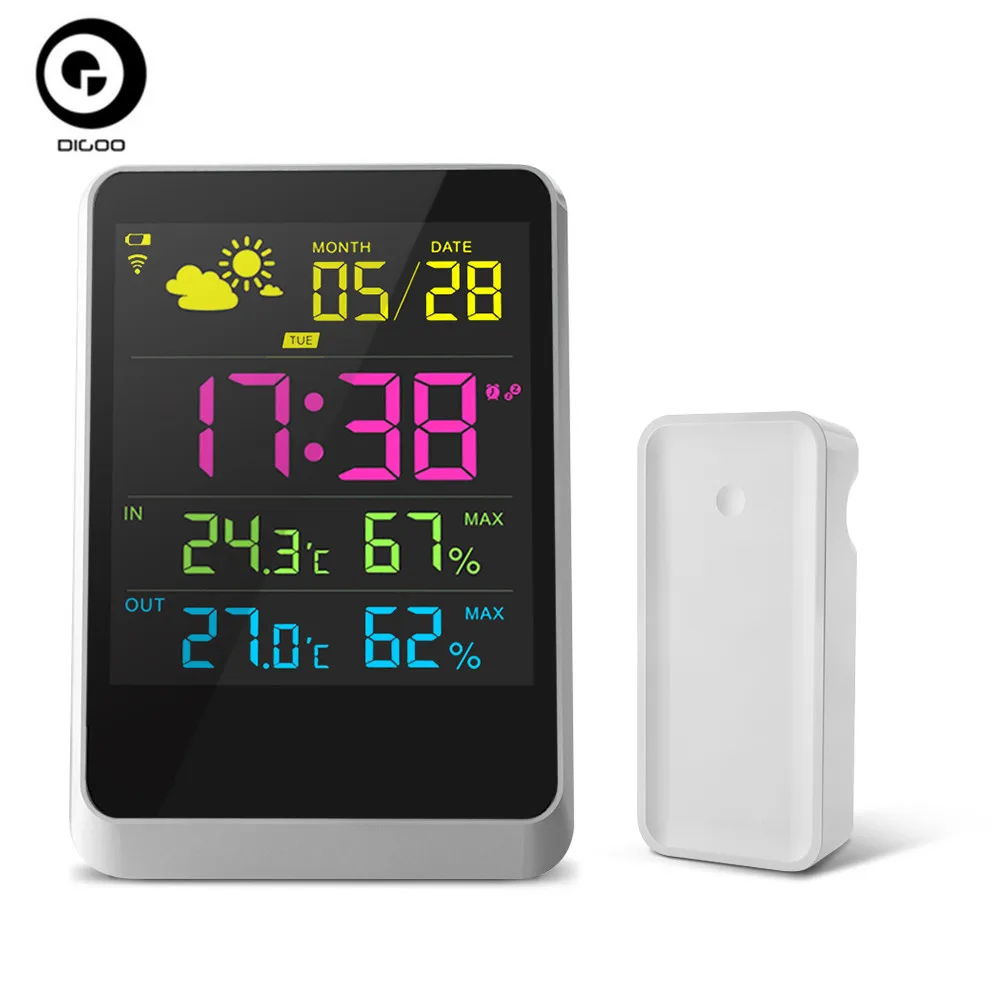 

DIGOO DG-TH11200 HD Colorful Mini Weather Station Outdoor Indoor Thermometer Hygrometer Temperature Humidity Sensor Clock