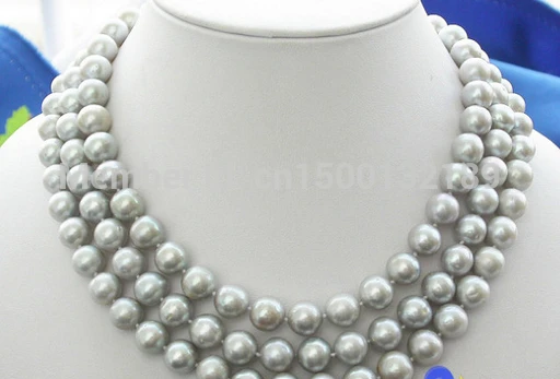

j00490 BEAUTIFUL AA+++ 3ROW ROUND GRAY FRESHWATER PEARL NECKLACE (A0501)