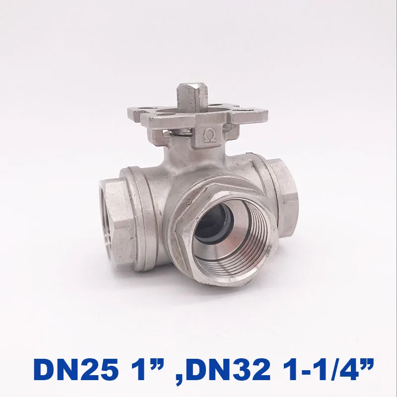 Шаровой клапан высокого качества из нержавеющей стали с высокой платформой " 1-1/4" дюймов DN25/32 SS304 L тип T поток 3 ходовой шаровой кран с креплением