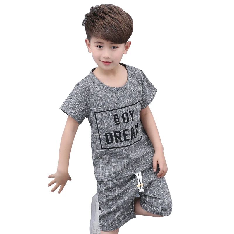 Новые школьные комплекты для мальчиков летние топы и штаны Повседневный детский спортивный костюм с короткими рукавами и надписью детская одежда От 5 до 14 лет