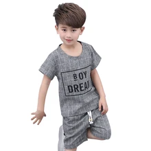 Новые школьные комплекты для мальчиков летние топы и штаны Повседневный детский спортивный костюм с короткими рукавами и надписью детская одежда От 5 до 14 лет