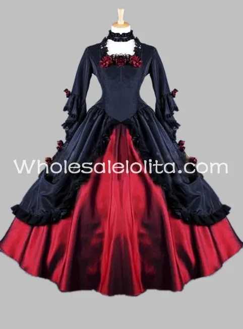 Готический, викторианской эпохи черный и красный цвета вампира платье для Бала-маскарада; костюм для Хэллоуина - Цвет: black and red
