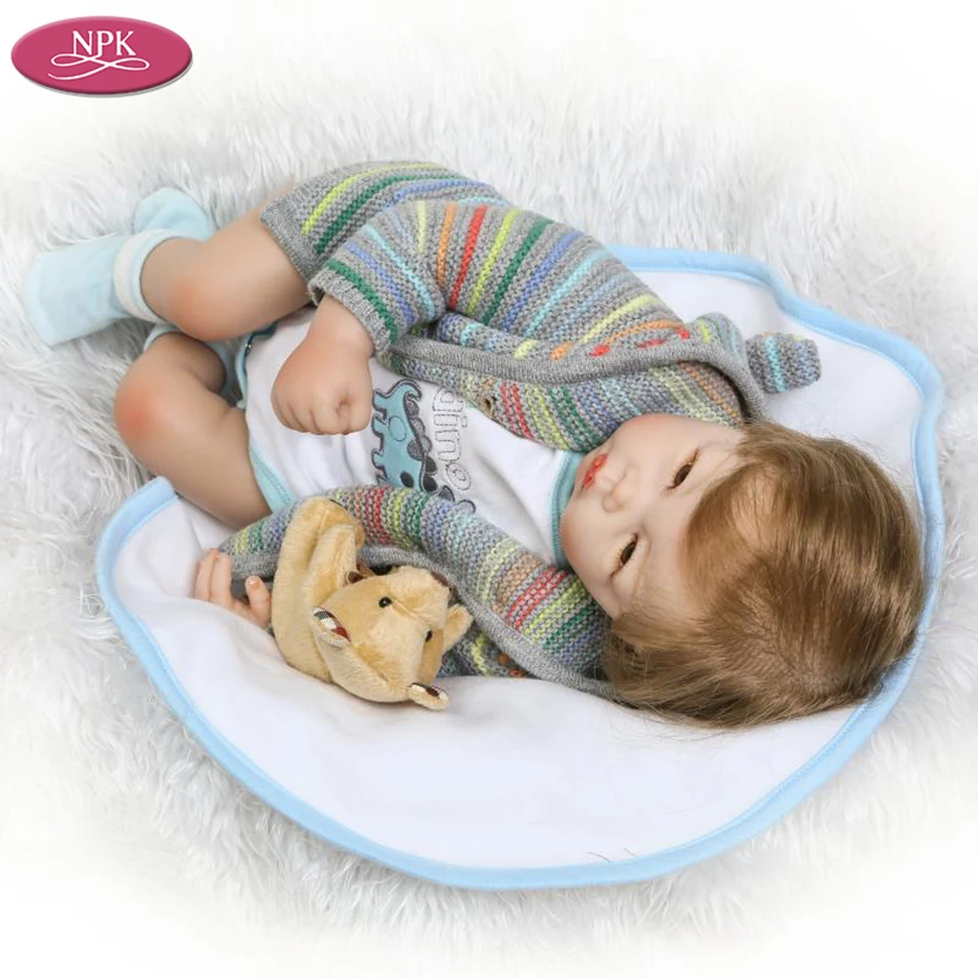 NPK 50CM Silicone Reborn Baby Doll Lifelike Newborn Boy + Soft Toys Bear Boneca Reborn Bebe Menino Brinquedos Magnetic Pacifiers (6)