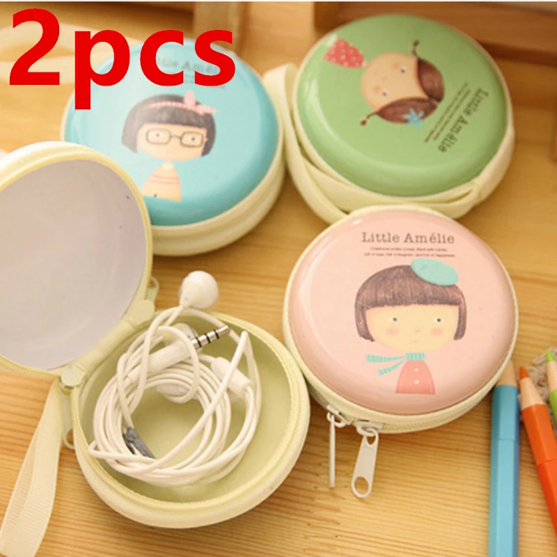 2PCS Cute Hold Case Girls Storage Case For Headphones Earphone Earbuds