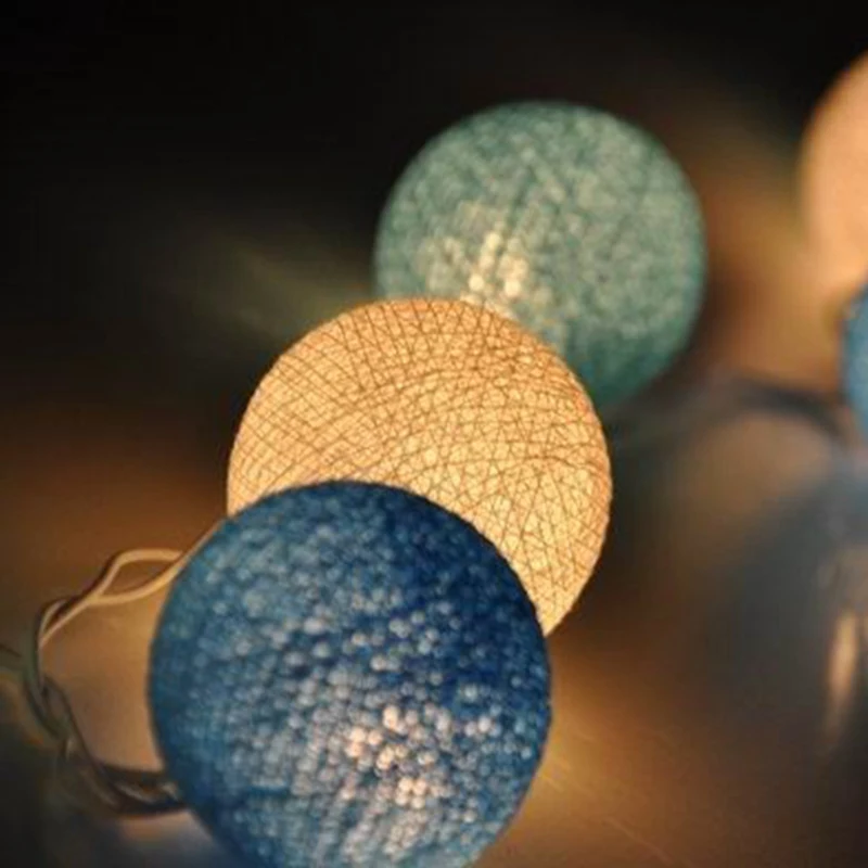 

10/20/35Balls Set Elegant Blue Series Cotton Balls With Fairy String Line Indoor Christmas Wedding & Event Home Warm Decor