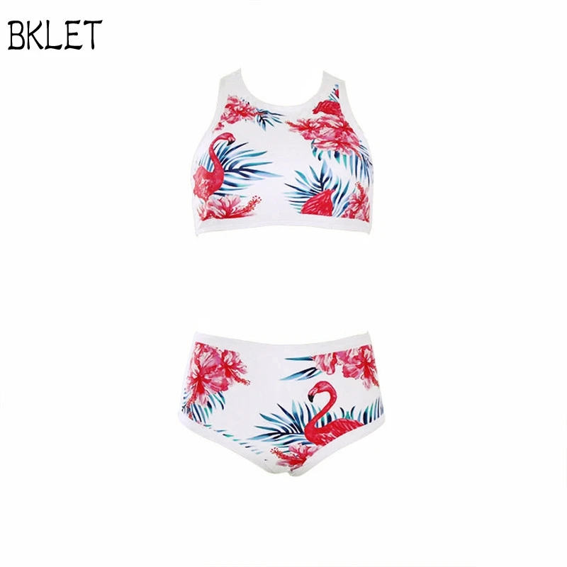 

High Waist Bikini Women Flamingo Print Swimwear High Neck Swimsuit Vest Biquini Pineapple Bathing Suit Beachwear 2019