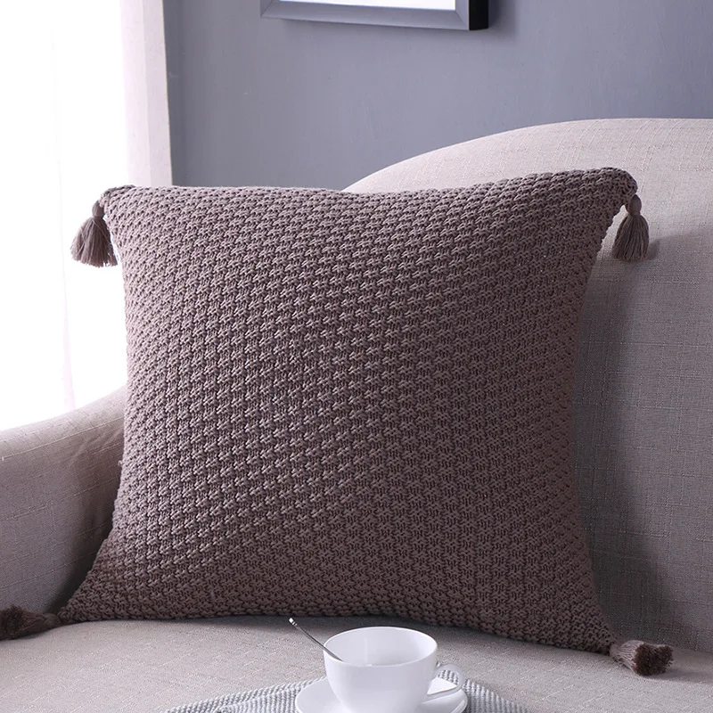 Solid Color Cotton Knitted Cushion Square Tel Sofa Back Home Bedroom Decorative Pillow Cushions 45x45cm Aliexpress Solid Color Cotton Knitted Cushion