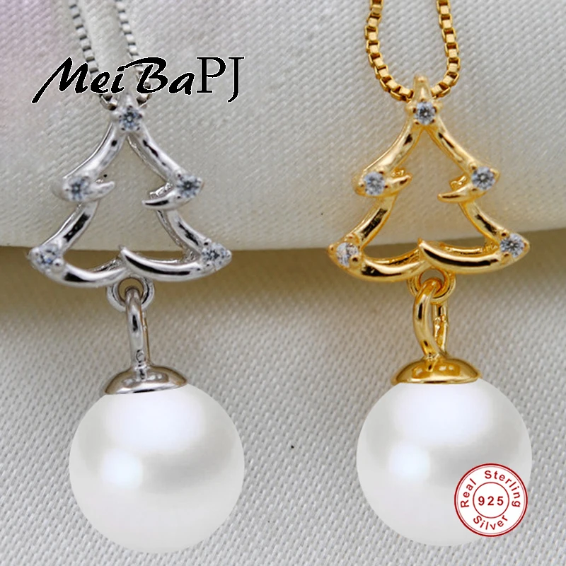 

[MeiBaPJ]925 Sterling Silver Pearl Pendant Necklace christmas tree Pendant Jewelry Freshwater Pearl Charm Fine Accessaries