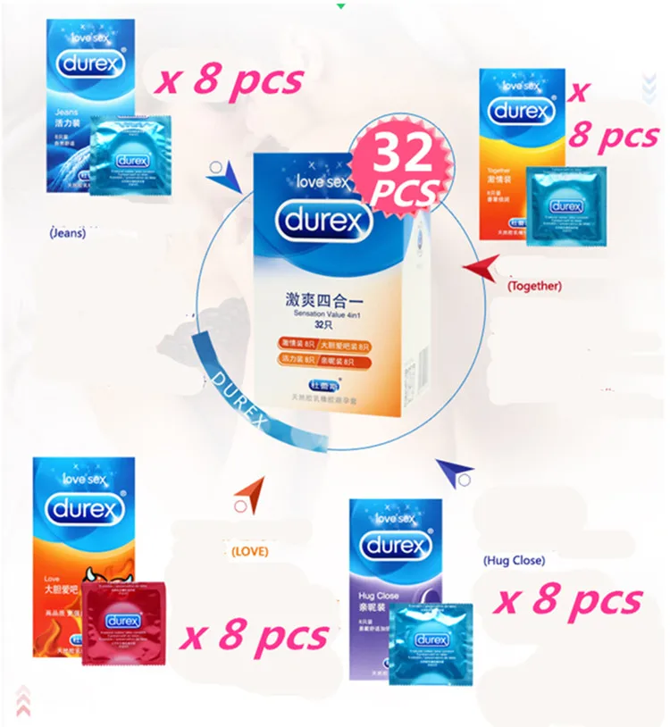 Durex Condoms 32 Pcs/Box Natural Latex Smooth Lubricated Contraception 4 Types Condoms for Men Sex Toys Products Wholesale 2