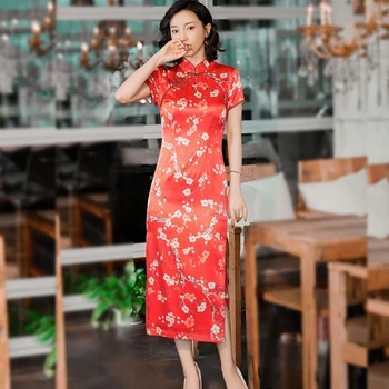 

2019 Dress Sexy Fashion Print Button Vintage Button Slit Women Short Turtleneck Chinese Style Body con Party Dresses Wholesale