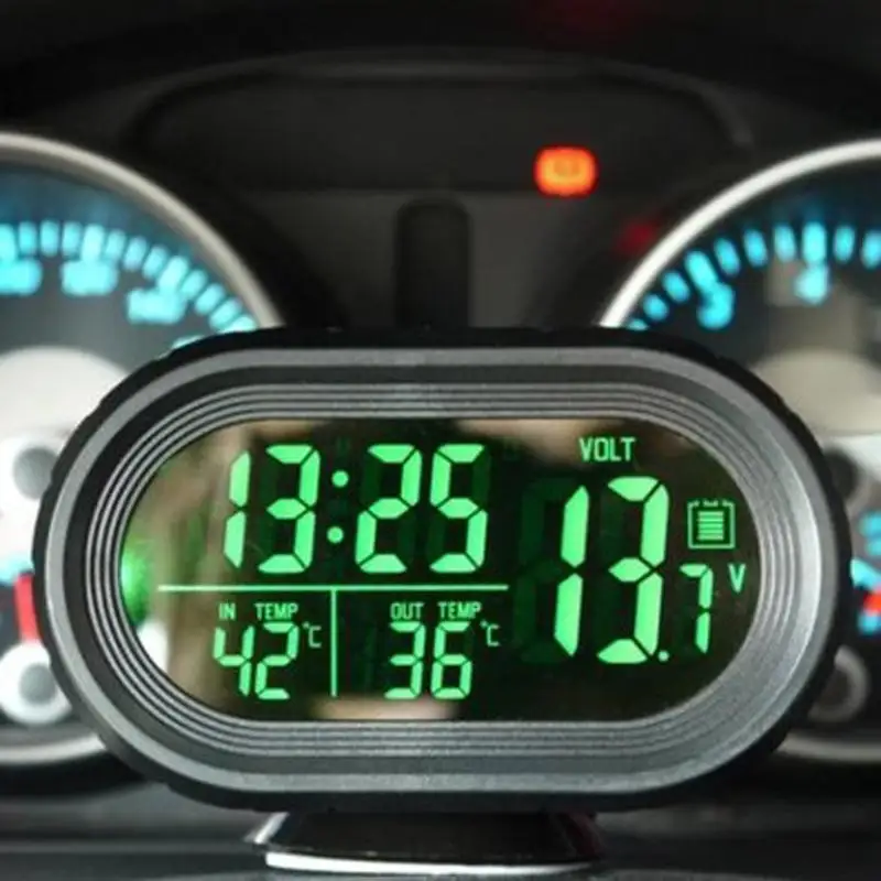 

4 In 1 Digital Auto Car Clock Thermometer Car Battery Voltmeter Voltage Meter Tester Monitor Noctilucous Freeze Alert
