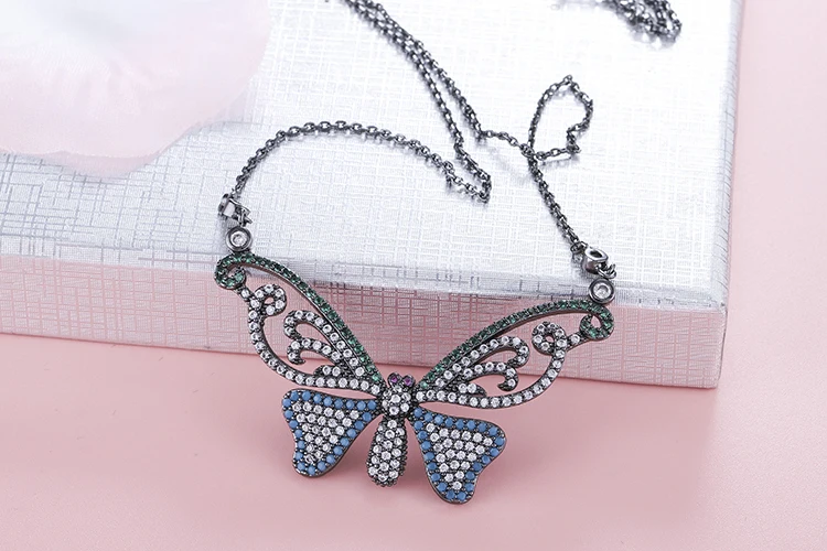 YANMEI полые бабочка стразы кулон ожерелье для женщин большой CZ ювелирные изделия YMD1302