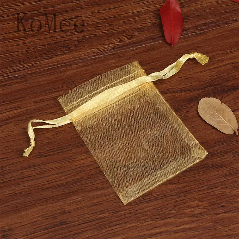 50 шт./лот 7x9 9x12 11x16 13x18 см органза небольшая сумка для конфет и ювелирных изделий мешки для упаковки сувенир для свадебной вечеринки Подарочный мешок на шнурке чехлы - Цвет: Gold