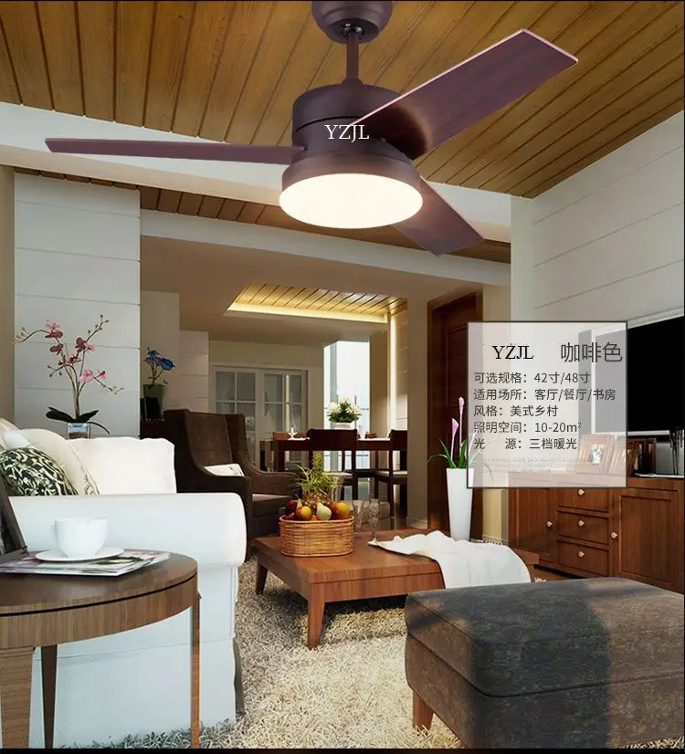 

42inch living room dining room bedroom remote control ceiling fan lights ceiling fans with led American village fan light