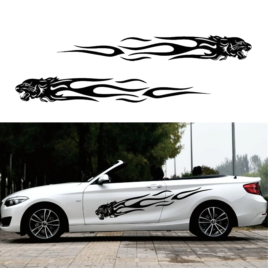 1 Set DIY Car Body Side Truck Decal Vinyl Leopard Head Flame Graphics Racing Stripes Sticker Universal Black balloon and little girl style car vinyl decal universal decor sticker car door side skirt stripes bumper decal