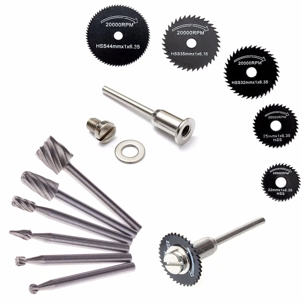 

ZFE 6Pcs HSS Rotary Circular Saw Blades Set & 6pcs HSS Routing Router Bits Burr Sets For Proxxon Dremel Rotary Tools