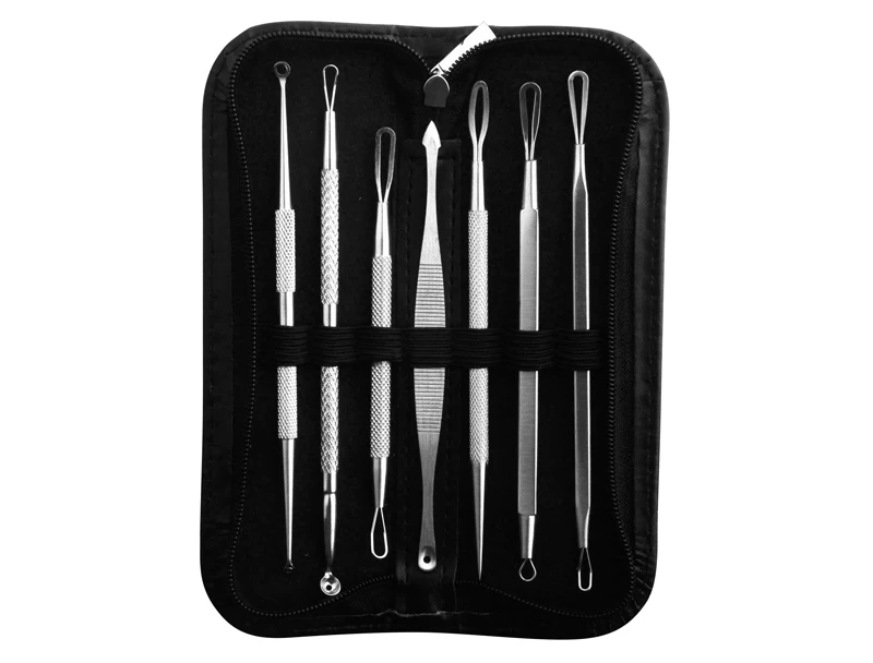 7Pcs Facial Comedone Acne Needle Blackhead Remover Tool Kit Clip Pimple Tweezer Blemish Extractor Set Face