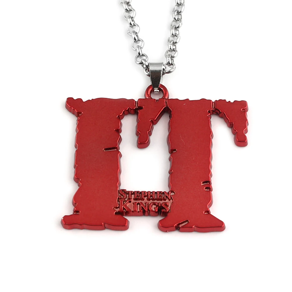 

RJ Hot Horror Movie Stephen King's IT Men Women Necklaces Red Blood It Letter Metal Pendant Necklace For Boys Girl Film Fans