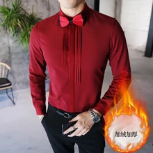 5XL зимнее платье мужские бархатные рубашки мужские белый ужин Винтаж платье человек вечерние рубашки красные мужские рабочие одежда Slim Fit бизнес