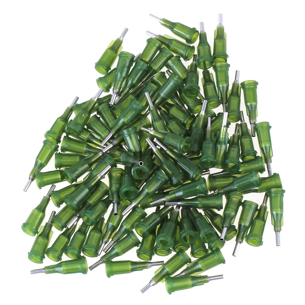 

100pcs 1/4" Green Industrial Screw Type Blunt Dispensing Needle Tips 14Ga