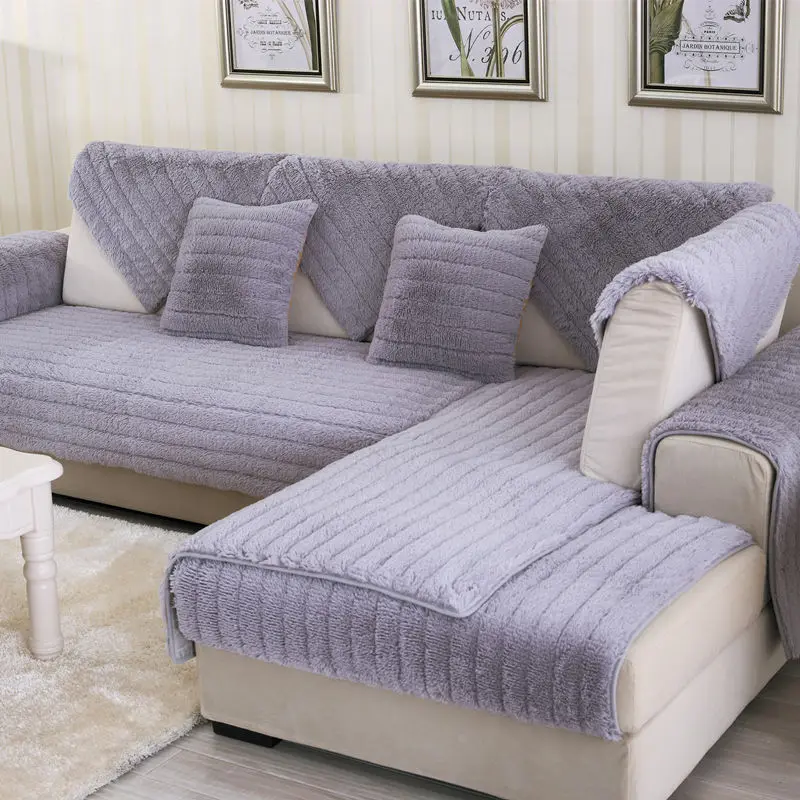 

1 Piece Plush Sofa Cover Thick Warm Sofa Towel Four Seasons Couch Cover Non-slip Seat Cushion for Corner Sofa Decoration