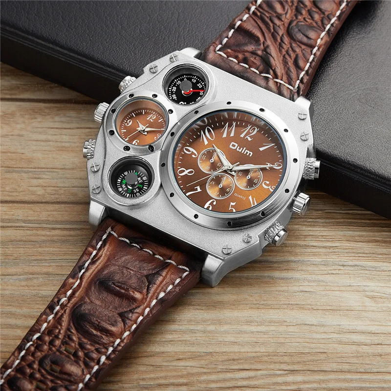New Model OULM Watch Men Quartz Sports Leather Strap Watches Unique Male Military Wristwatch Big Quartz Clock Relojes Hombre