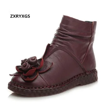 

ZXRYXGS Brand Shoes Woman Handmade Flower Fashion Shoes Ankle Boots 2019 New Autumn Winter Comfort Soft Real Leather Women Boots