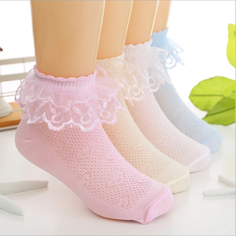 4pairs/lot summer baby girls kids toddler white pink lace ruffle princess mesh socks children thin breathable short ankle sock