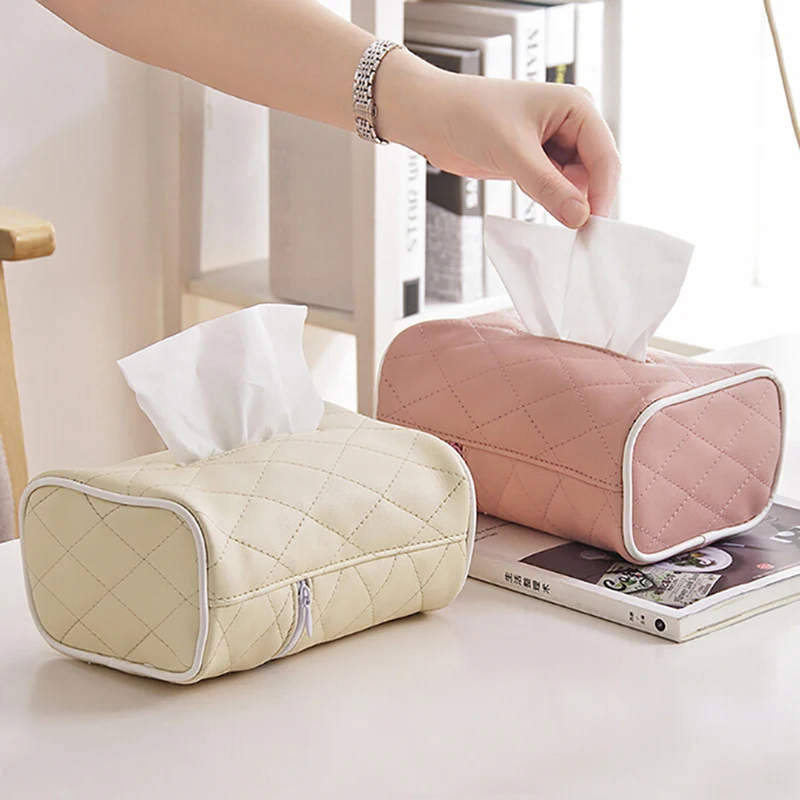 

High Quality PU Leather Facial Tissue Box Cover Holder Rectangle Napkin Organizer For Bathroom Kitchen Office Storage Box Covers